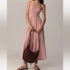 Pilcro Anthropologie Smocked Linen Blend Wide Leg Jumpsuit Pink M